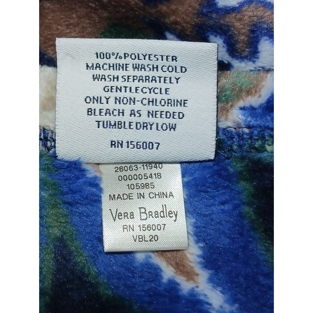 Vera Bradley Plush KING  Throw Blanket JAVA NAVY CAMO BLUE 104 x 90 NWT Limited - Picture 8 of 10
